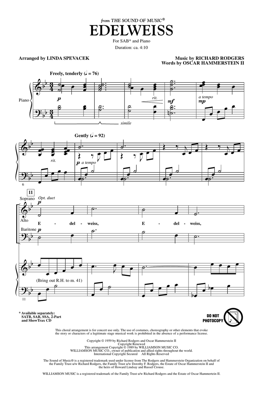 Edelweiss (from The Sound Of Music) 3-Part scores gallery preview page 1