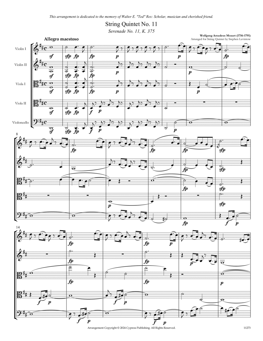 Serenade No. 11 String Quintet scores gallery preview page 1