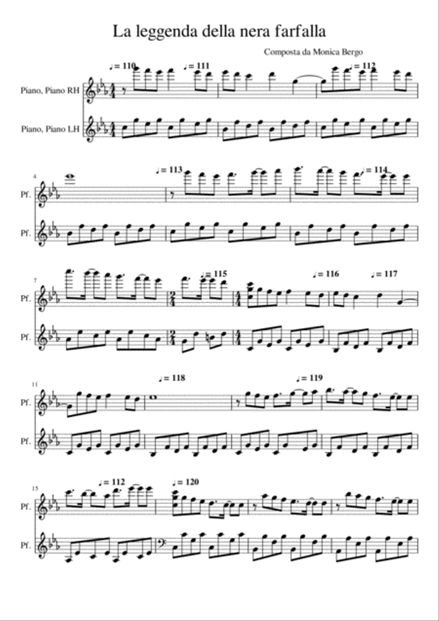 La leggenda della nera farfalla Piano Solo scores gallery preview page 1