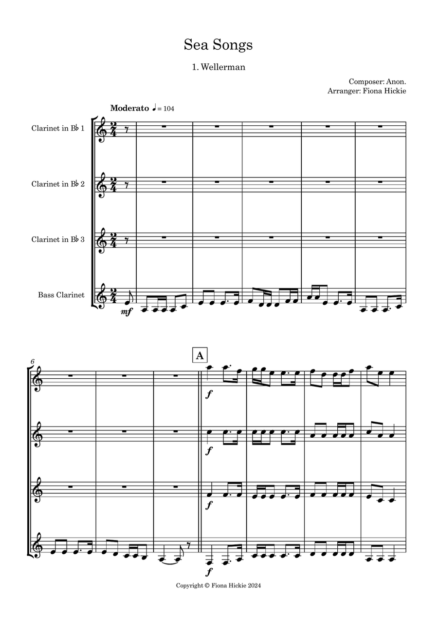Sea Songs Clarinet Quartet scores gallery preview page 2