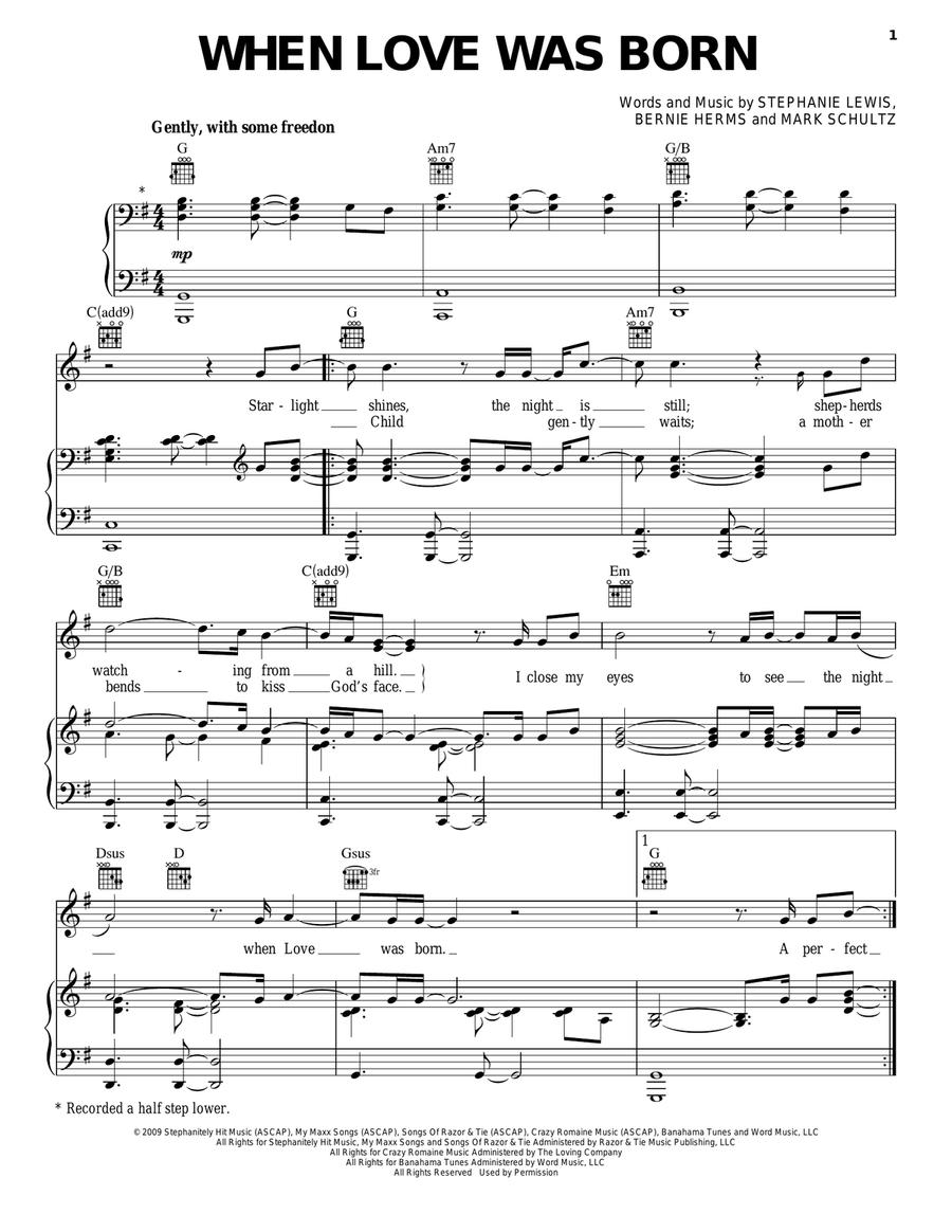 When Love Was Born When Love Was Born Piano, Vocal, Guitar scores gallery preview page 1