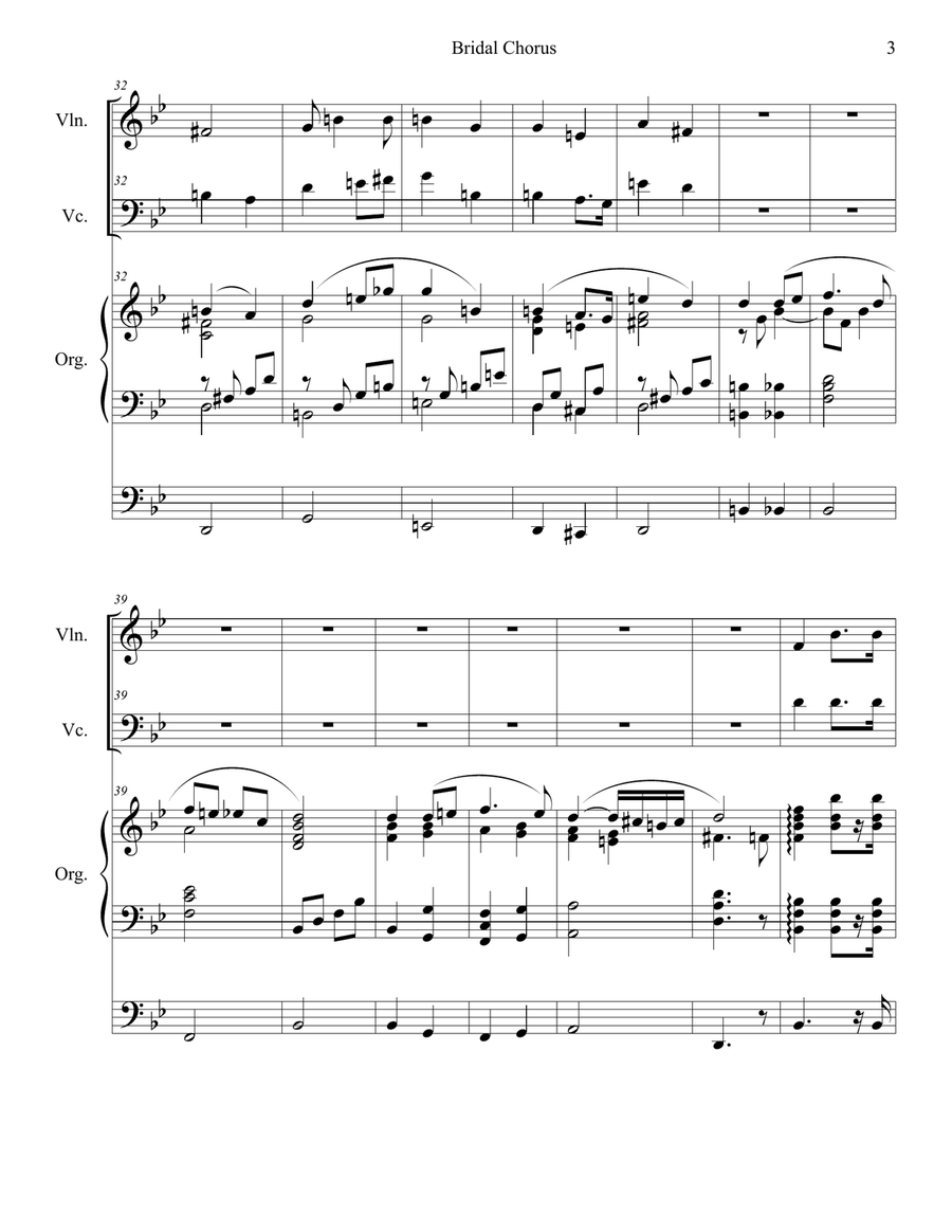 Bridal Chorus (Duet for Violin and Cello - Organ Accompaniment) String Duet scores gallery preview page 4