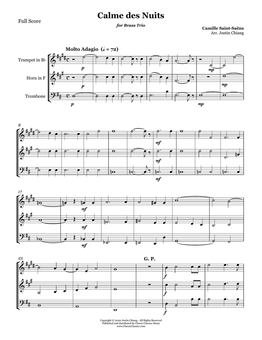 Calme des Nuits for Brass Trio Brass Trio scores gallery preview page 2