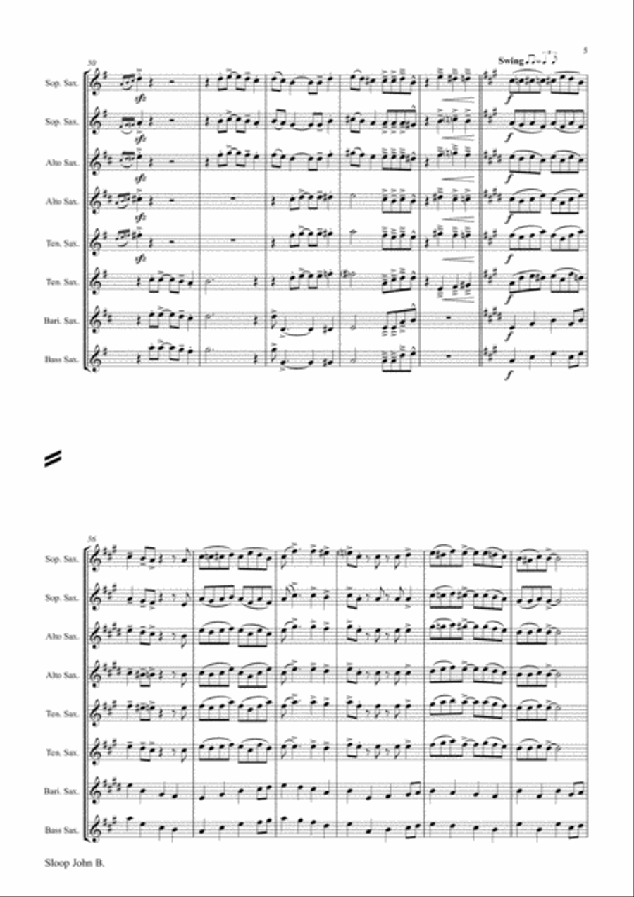 Sloop John B. - Caribian Folk Song - Saxophone Quintet Saxophone Quintet scores gallery preview page 5