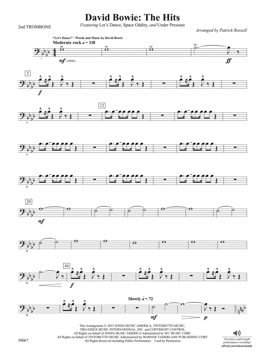 David Bowie: The Hits: 2nd Trombone Concert Band scores gallery preview page 1