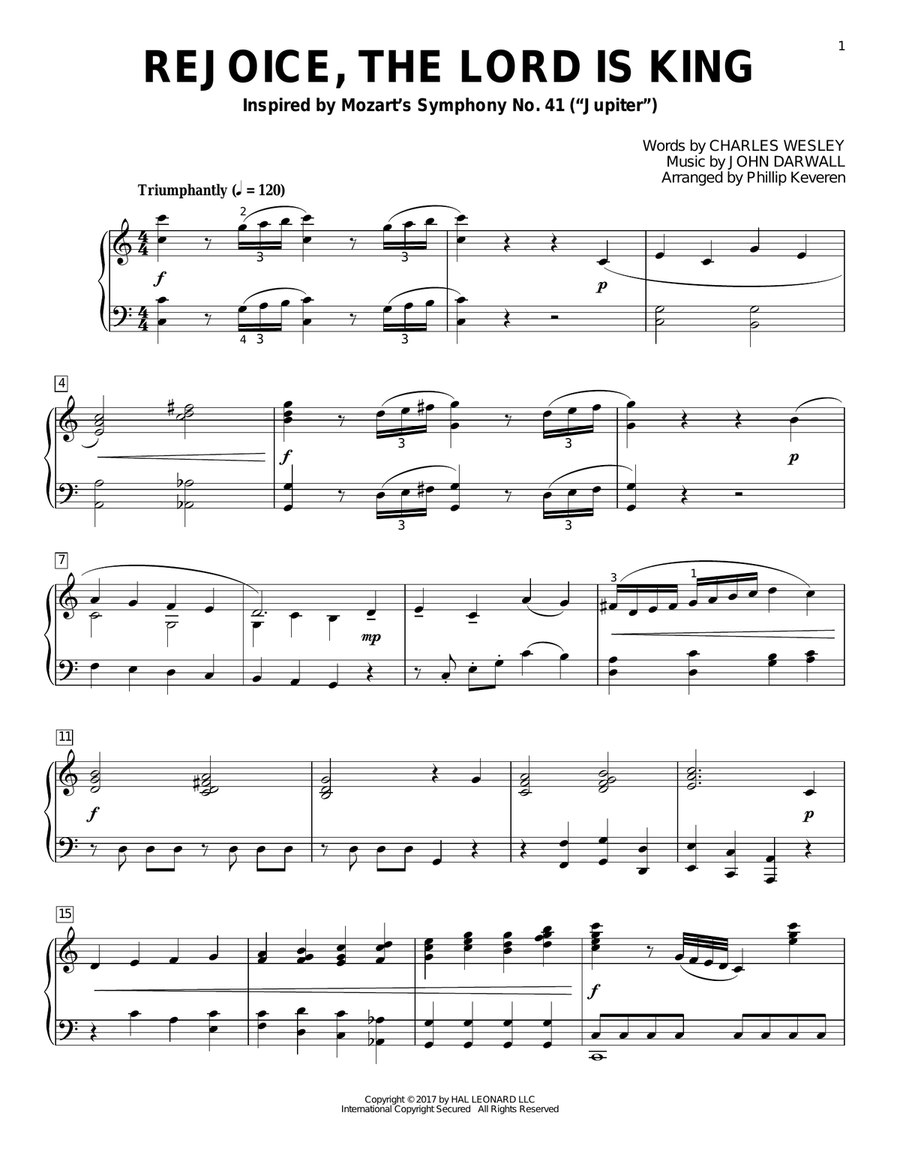 Rejoice, The Lord Is King (arr. Phillip Keveren) Piano Solo scores gallery preview page 1