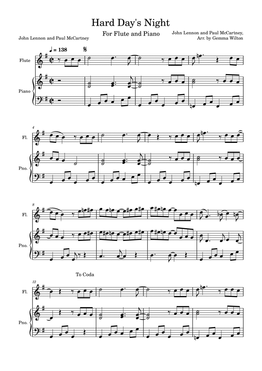 A Hard Day's Night Flute scores gallery preview page 1