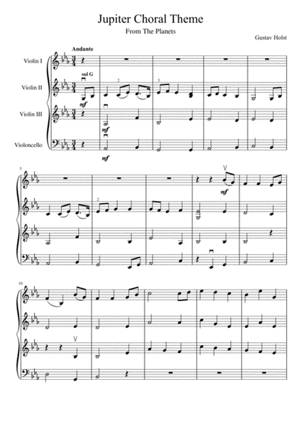 Jupiter Chorale Theme (three violins and cello) image number null