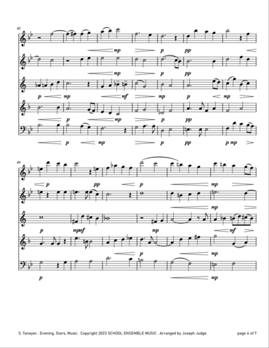 Evening Stars Music by Taneyev for Woodwind Quintet in Schools Woodwind Quintet scores gallery preview page 4