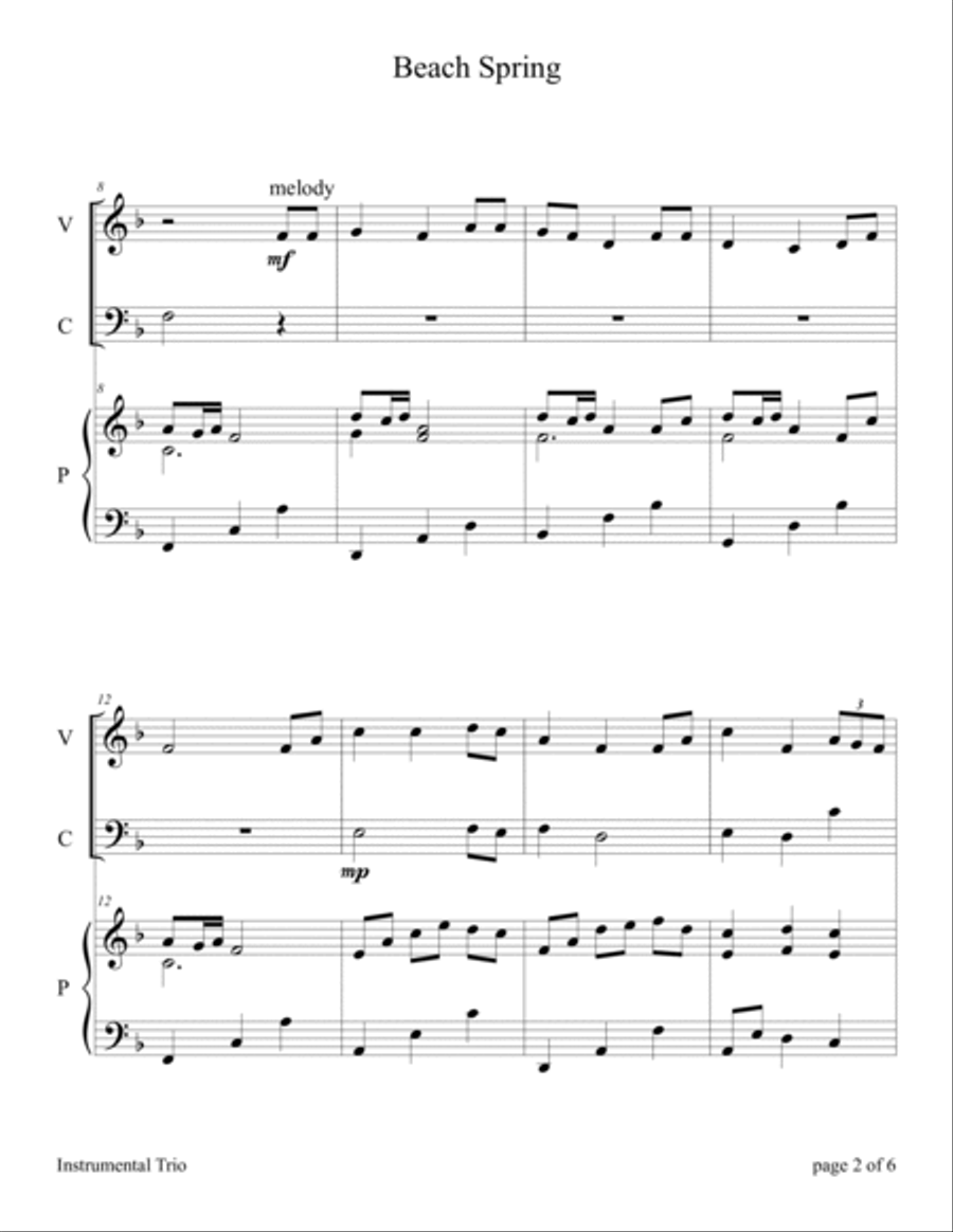 Beach Spring (for Violin and Cello Duet with Piano Accompaniment) Piano Trio scores gallery preview page 5