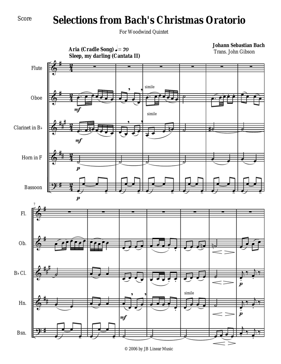 Bach's Christmas Oratorio Selections for Woodwind Quintet Bach's Christmas Oratorio Selections for Woodwind Quintet Woodwind Quintet scores gallery preview page 1