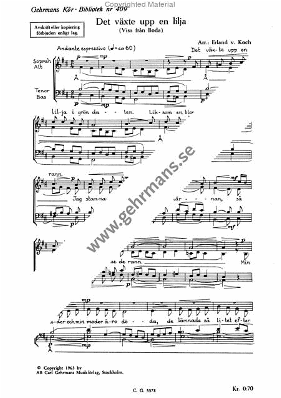 Det vaxte upp en lilja 4-Part scores gallery preview page 2