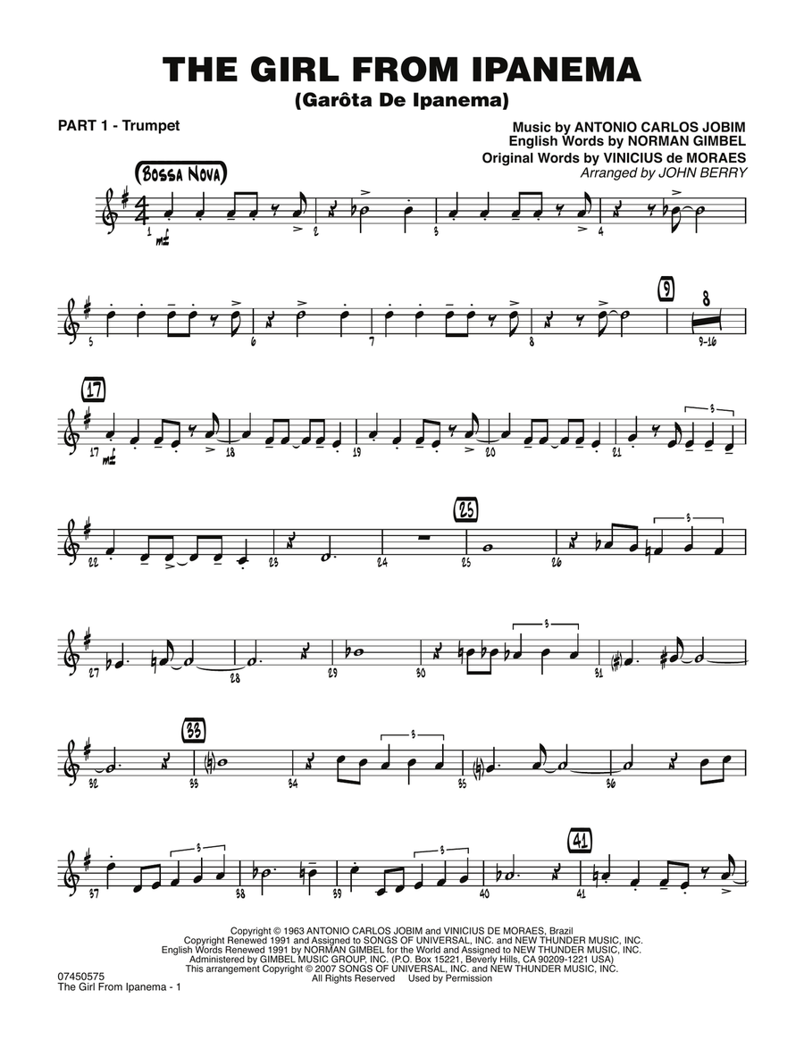 The Girl From Ipanema (Garota De Ipanema) - Part 1 - Bb Trumpet Jazz Ensemble scores gallery preview page 1