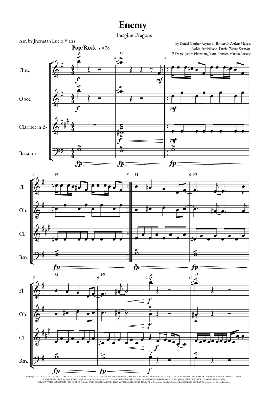 Enemy Woodwind Quartet scores gallery preview page 1