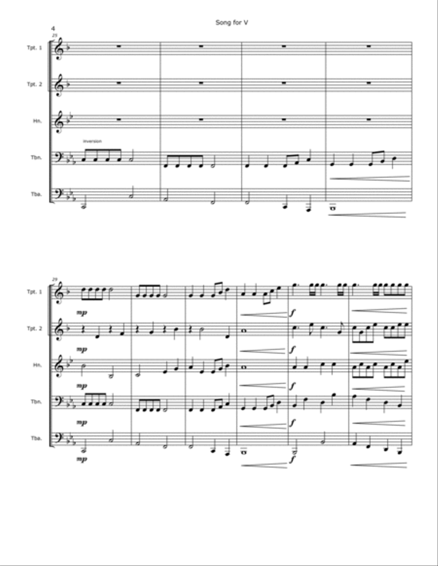 Song for V for Brass Quintet Brass Quintet scores gallery preview page 6