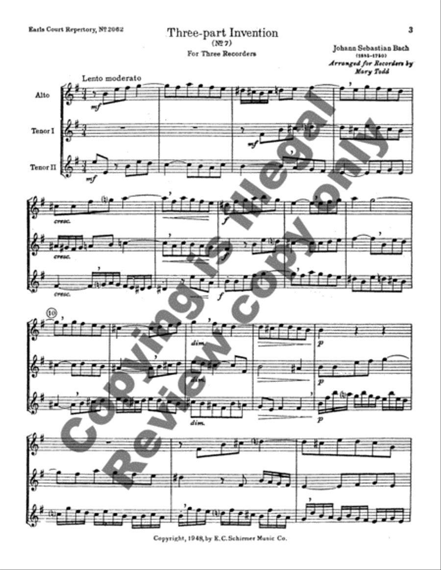 Inventions (3) for Three Voices Recorder scores gallery preview page 6