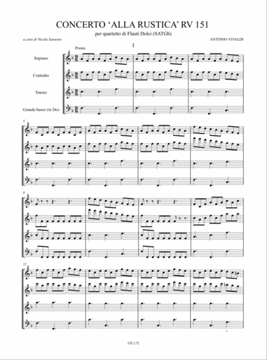 Concerto ‘Alla Rustica’ RV 151 for Recorder Quartet (SATGb) Recorder scores gallery preview page 2