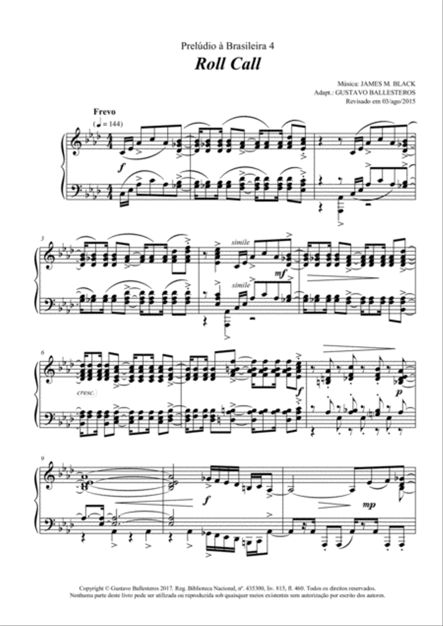 Prelúdio à Brasileira 4 - Roll Call Piano Solo scores gallery preview page 1