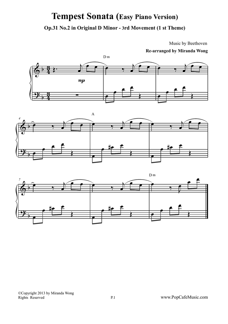Piano Sonata Op.31 No.2 (1st Theme of 3 rd Movement) - (Tempest) 4-Part scores gallery preview page 1