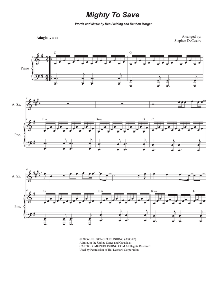 Mighty To Save Mighty To Save Alto Saxophone scores gallery preview page 1