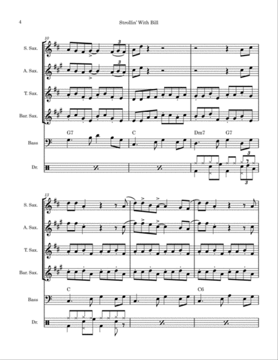 Strollin' With Bill (saxophone quartet) Saxophone Quartet scores gallery preview page 4