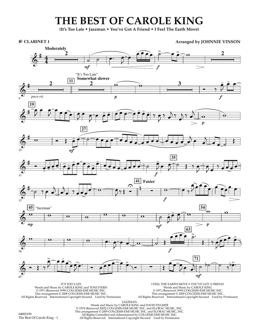 The Best of Carole King - Bb Clarinet 1