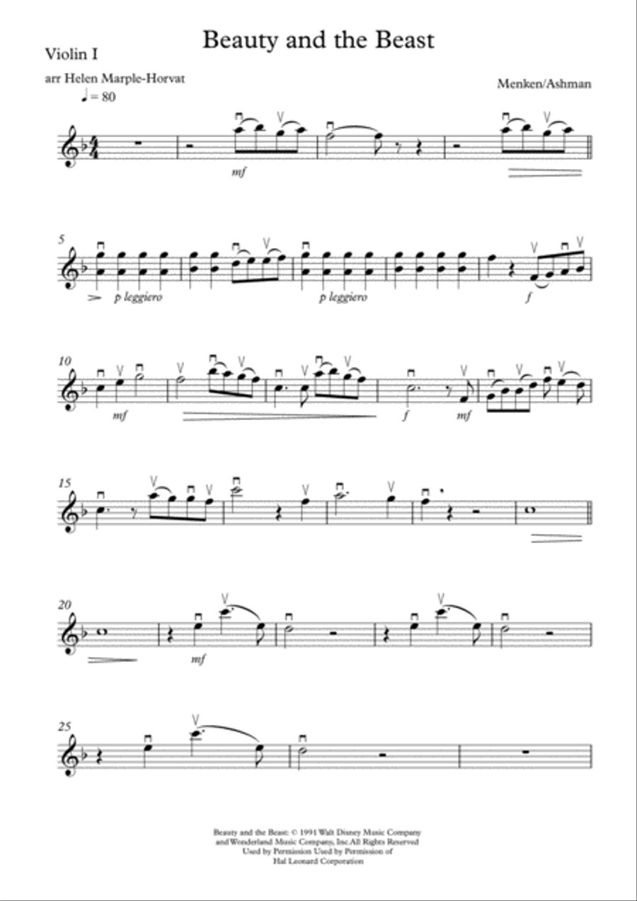 Beauty And The Beast String Quartet scores gallery preview page 1
