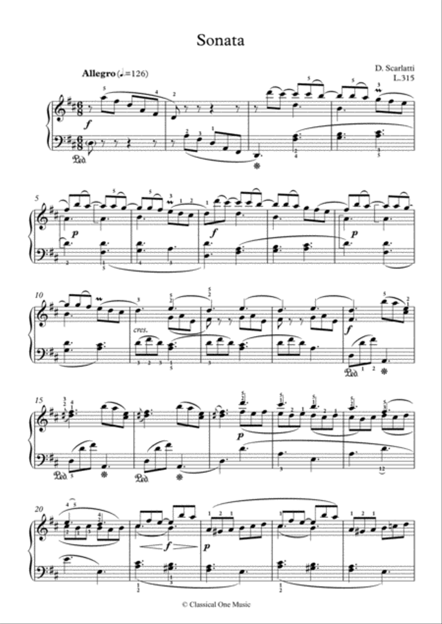 Scarlatti-Sonata in D-Major L.315 K.137(piano) Piano Solo scores gallery preview page 2