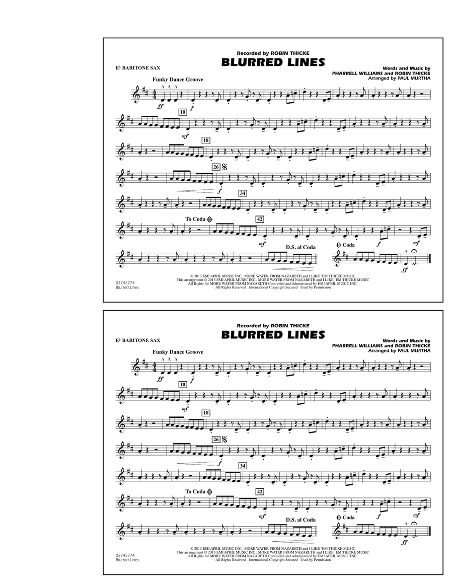 Blurred Lines - Eb Baritone Sax Marching Band scores gallery preview page 1