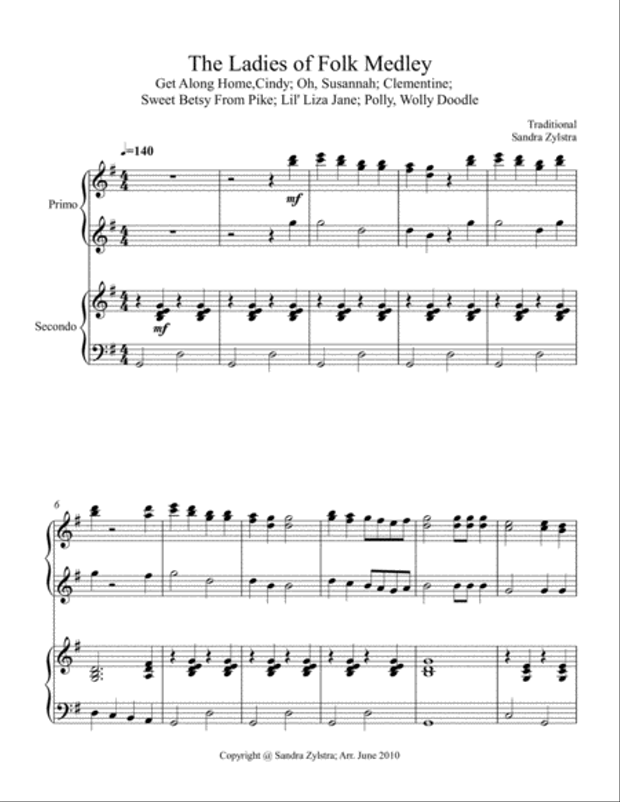 The Ladies of Folk Medley (1 piano, 4 hand duet) Piano Method scores gallery preview page 2