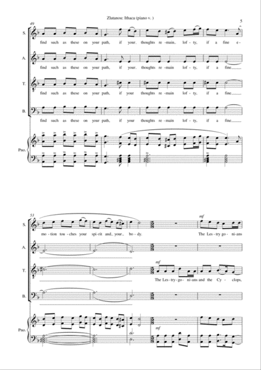 ITHACA, for SATB choir and piano 4-Part scores gallery preview page 5