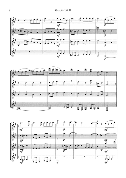 Gavotte 1 & 2 BWV 1068 for guitar quartet image number null