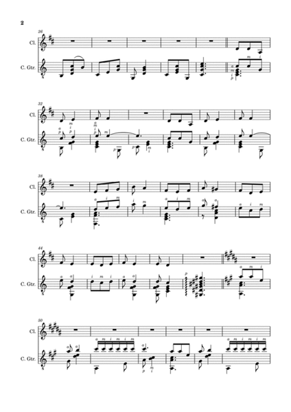 Spanish Popular Song - Los Cuatro Muleros. Arrangement for Clarinet and Classical Guitar. image number null