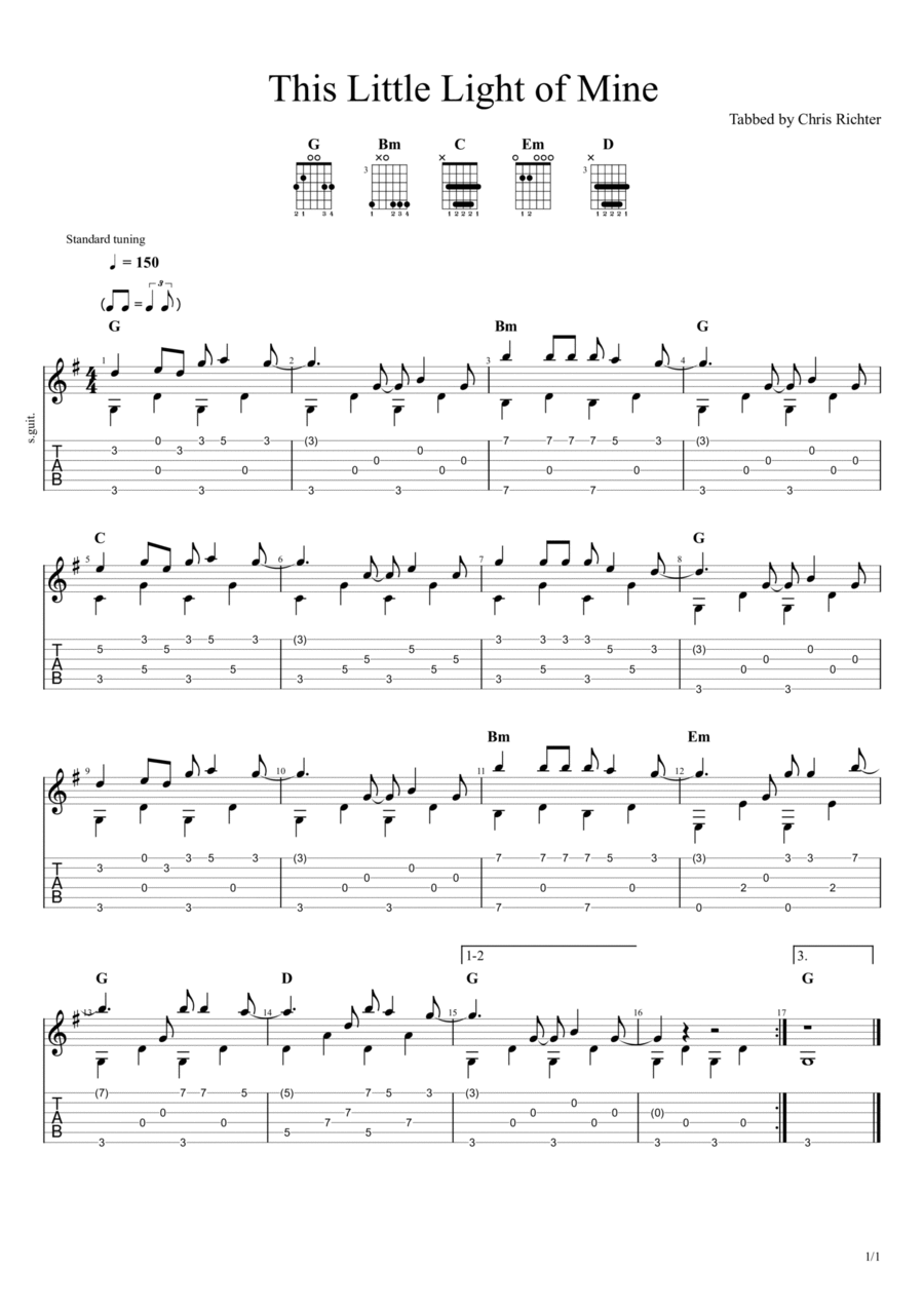 This Little Light of Mine Guitar Tablature scores gallery preview page 1