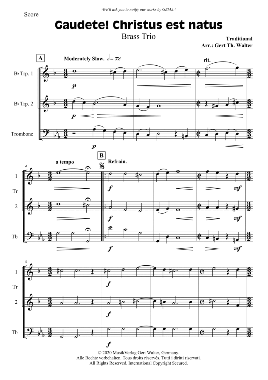 Gaudete! Christus Est Natus Trombone scores gallery preview page 1