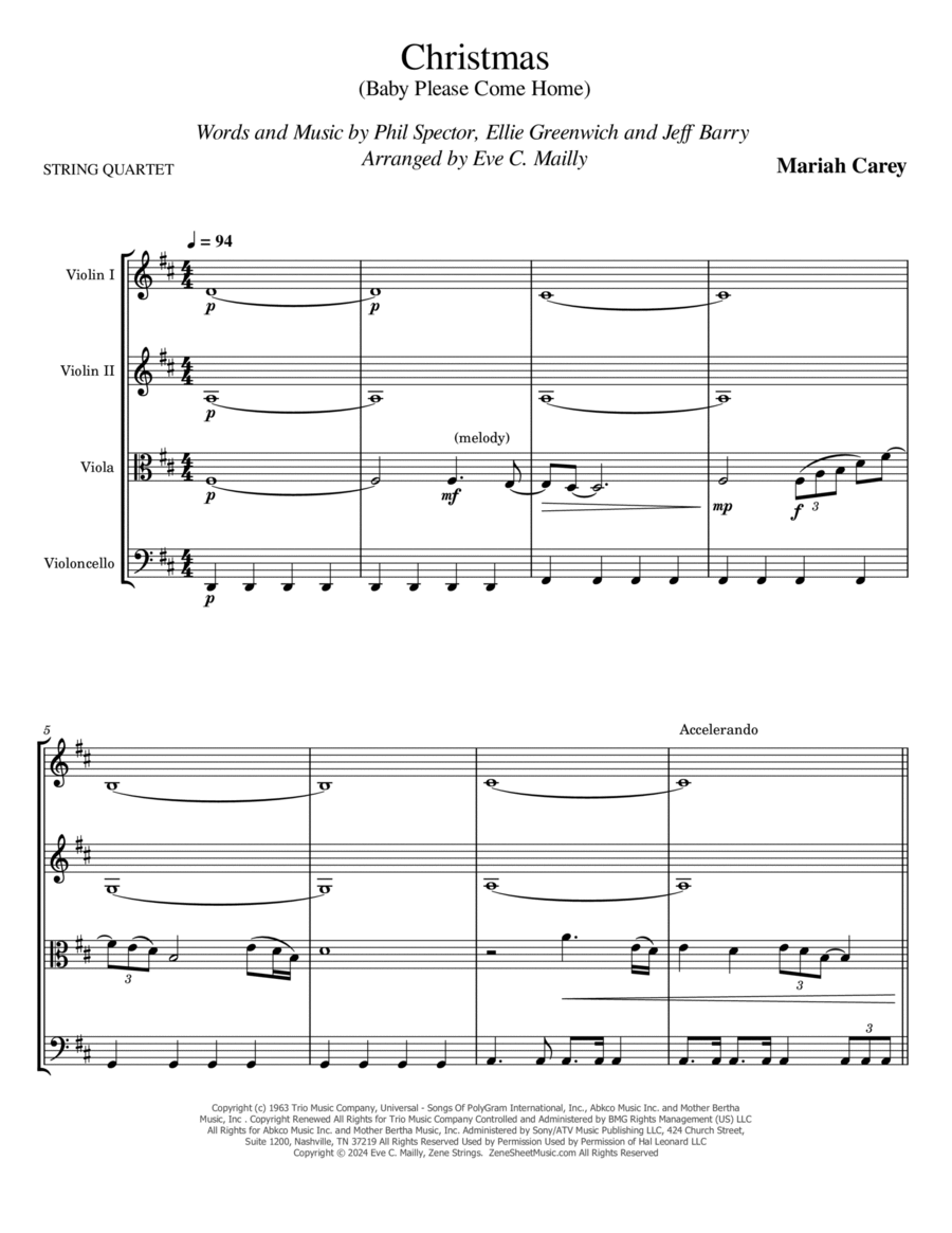 Christmas (Baby Please Come Home) String Quartet scores gallery preview page 1
