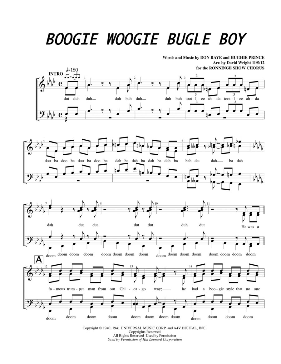 Boogie Woogie Bugle Boy SSAA scores gallery preview page 1