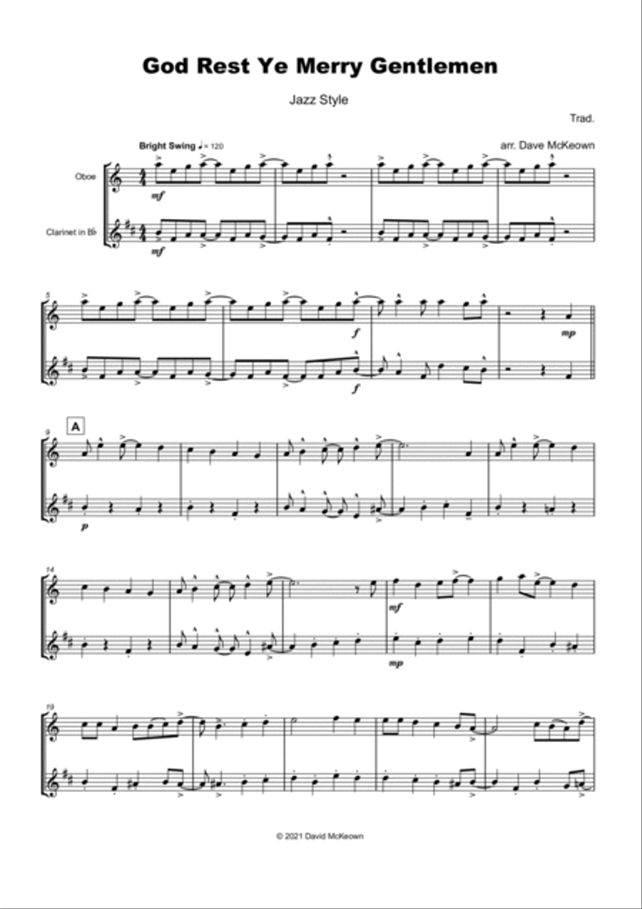 God Rest Ye Merry Gentlemen, Jazz Style, for Oboe and Clarinet Duet Woodwind Duet scores gallery preview page 2