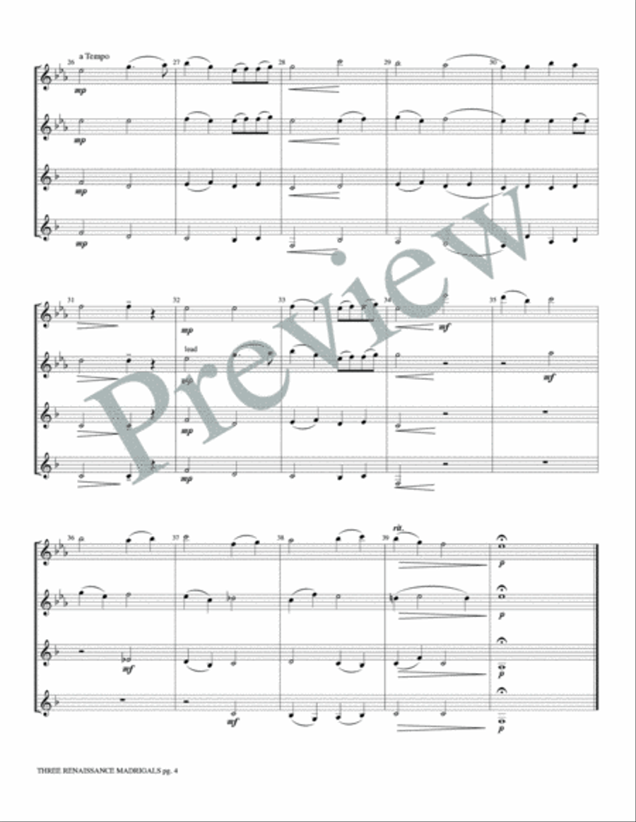 Three Renaissance Madrigals Woodwind Quartet scores gallery preview page 6