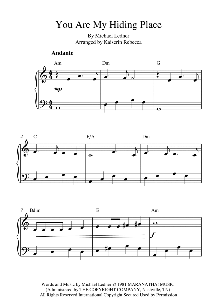 You Are My Hiding Place Easy Piano scores gallery preview page 1