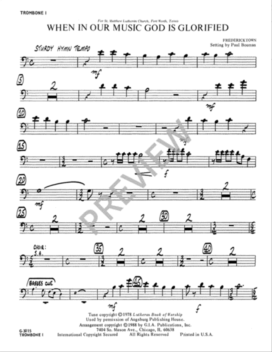 When, in Our Music, God Is Glorified - Instrument edition Trombone scores gallery preview page 6