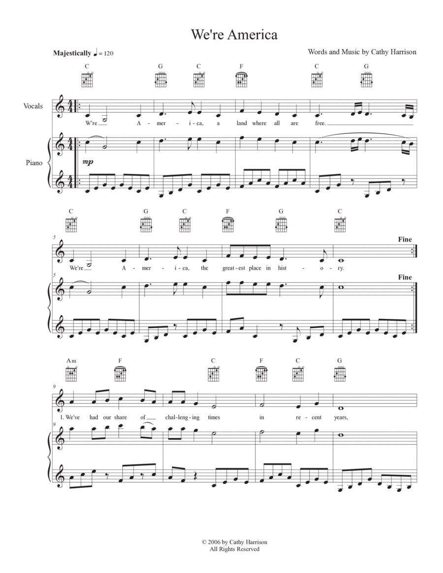 We're America Piano, Vocal, Guitar scores gallery preview page 1