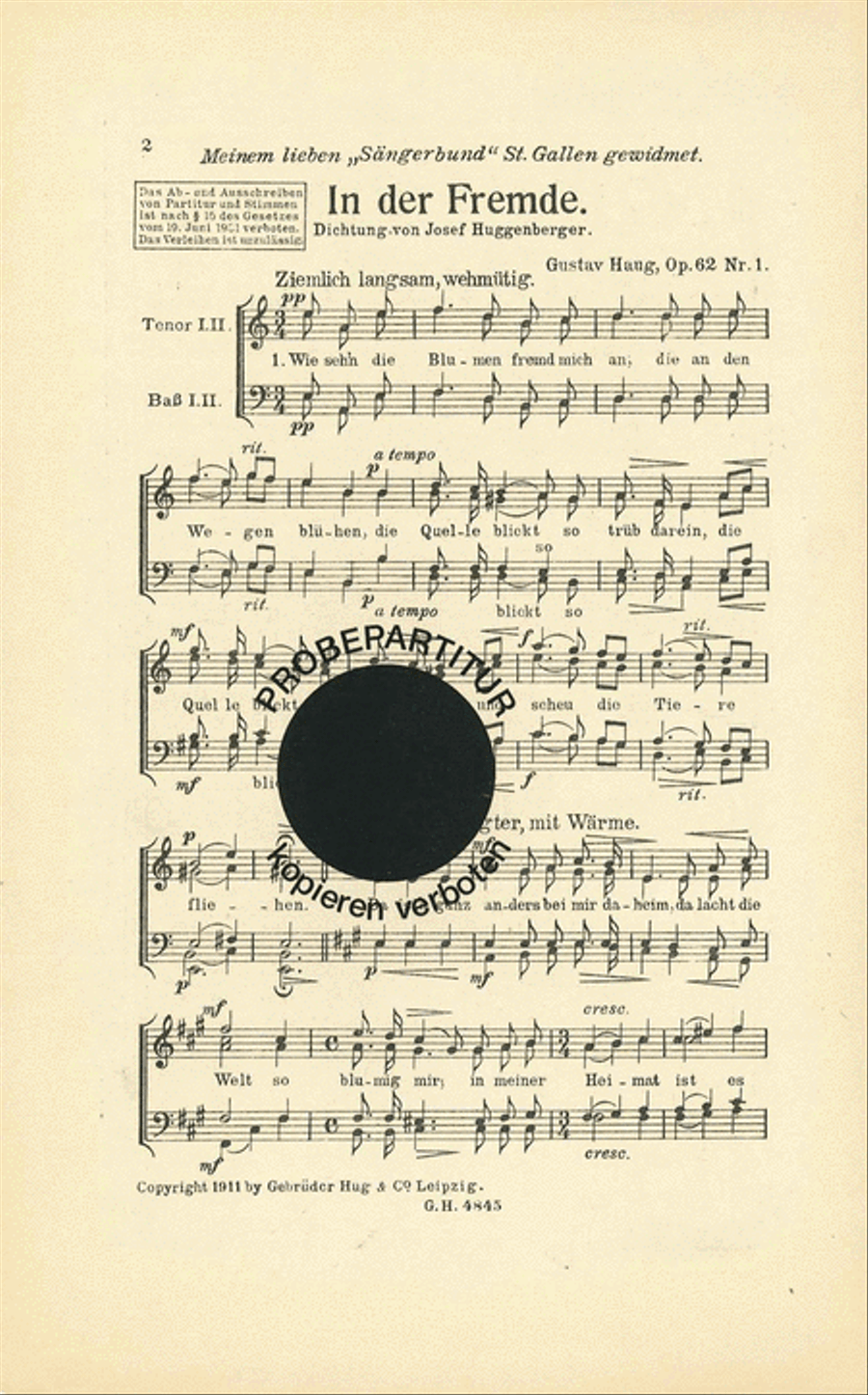 In der Fremde Men's Choir scores gallery preview page 1