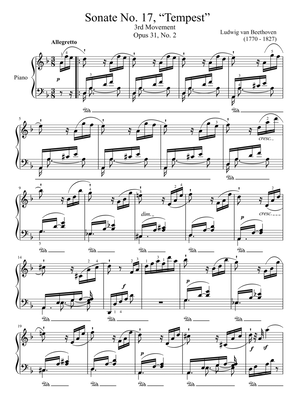 Beethoven Sonate No. 17, “Tempest” Op.31 No.2, 3rd Movement, Original (with fingering)