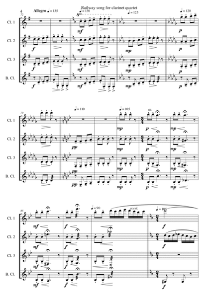 Railway Song (Auf de schwäb'sche Eisebahne) for clarinet quartet image number null