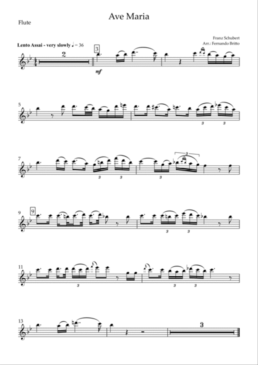 Ave Maria (Franz Schubert) for Flute, Tenor Sax, Trumpet, Violin, A. Bass and Piano with Chords Small Ensemble scores gallery preview page 5