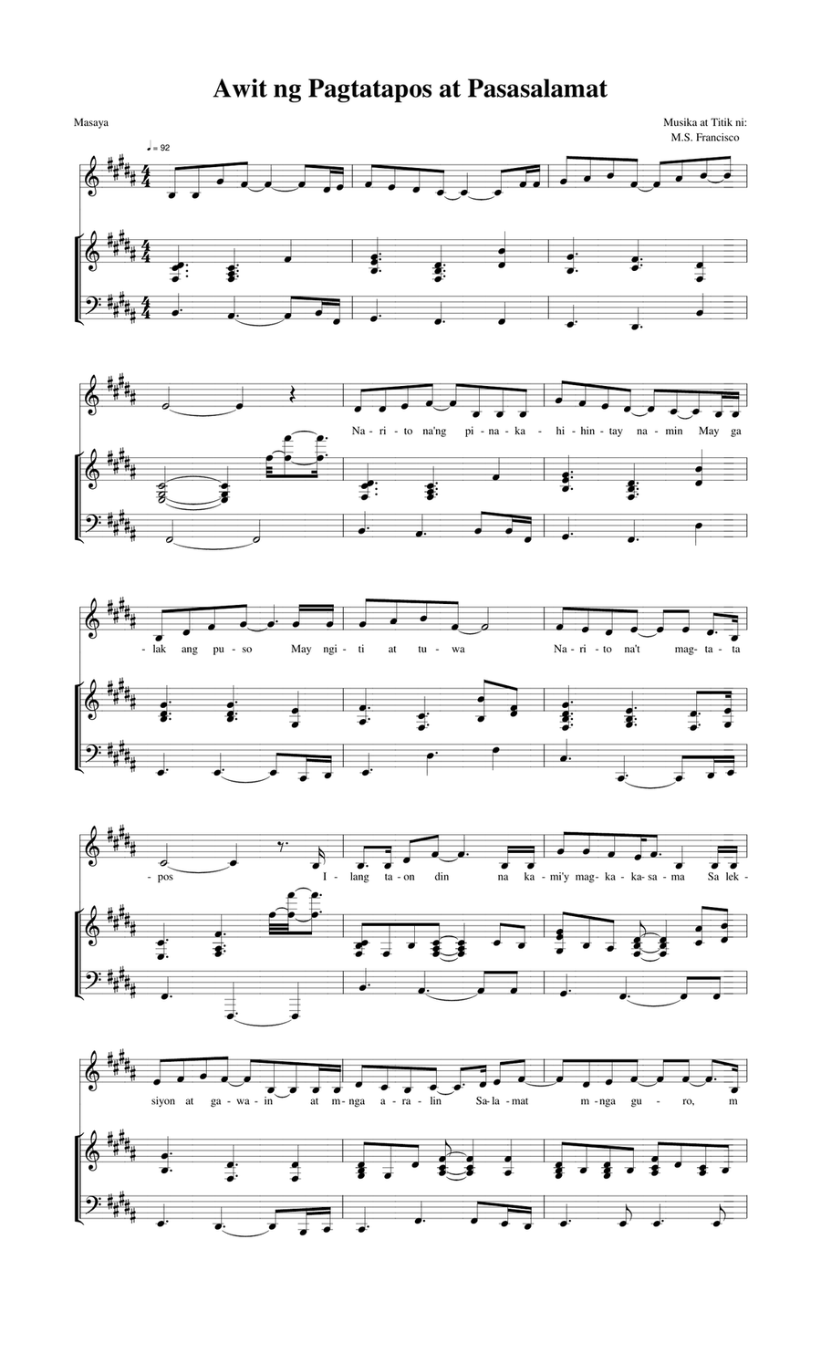 Awit ng Pagtatapos at Pasasalamat Voice Solo scores gallery preview page 1