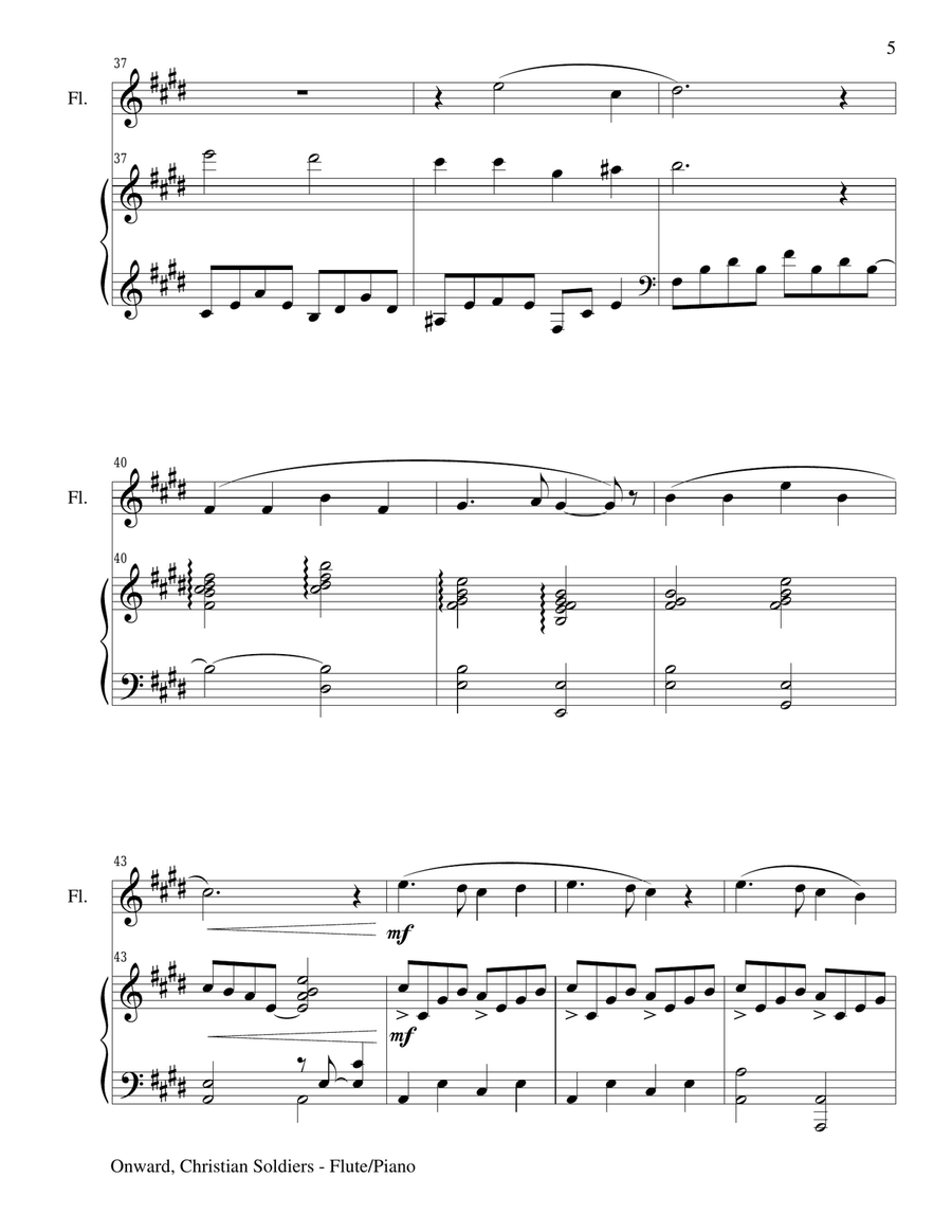 ONWARD, CHRISTIAN SOLDIERS (Flute/Piano and Flute Part) Flute Solo scores gallery preview page 5