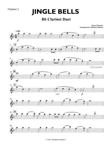 Jingle Bells Clarinet Duet-Score and Parts image number null