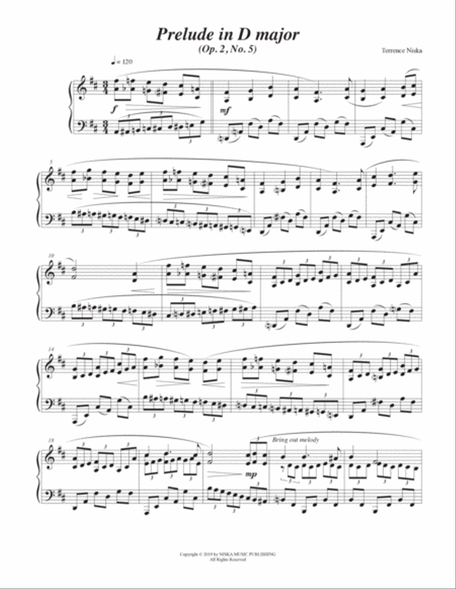 Prelude Op. 2, No. 5 in D major Piano Solo scores gallery preview page 2